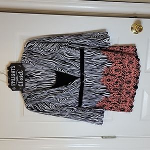Clothing Co Notations Blouse Large Zebra Damask Plisse Black White Pink